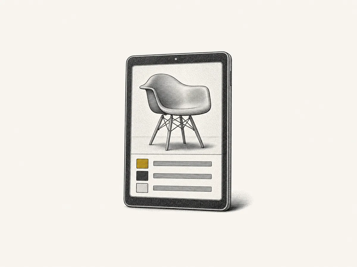 Kupferstich: Tablet mit Stuhl in feinen Linien