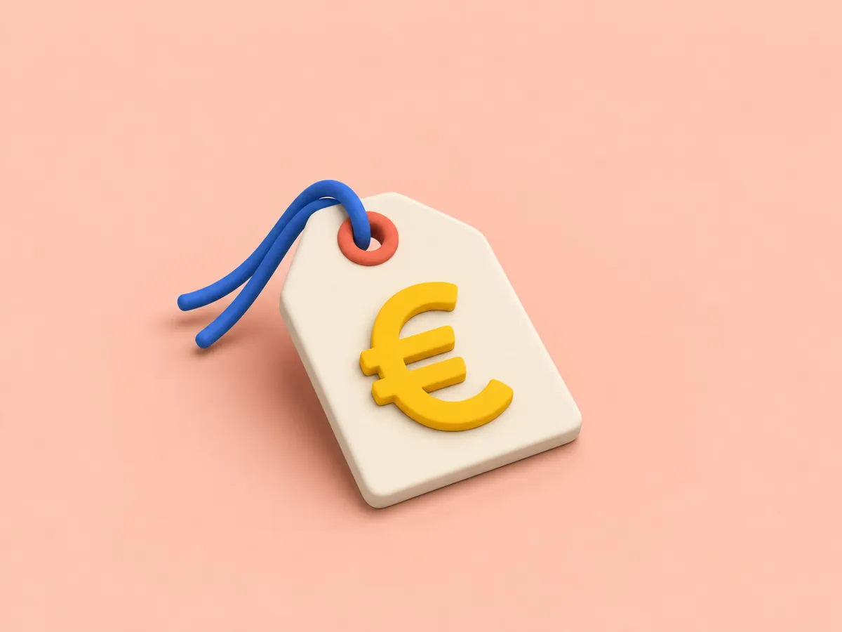 Verworfener 3D-Stil: Preisschild mit Eurozeichen