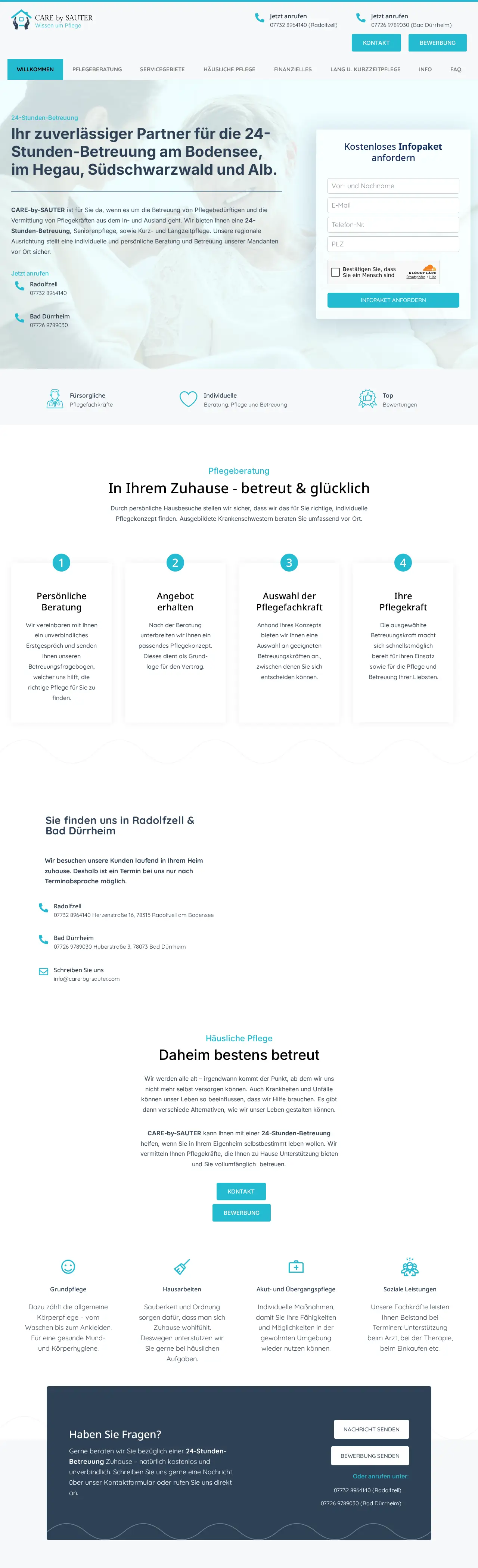 Startseite von Care by Sauter (Pflege), ganze Seite