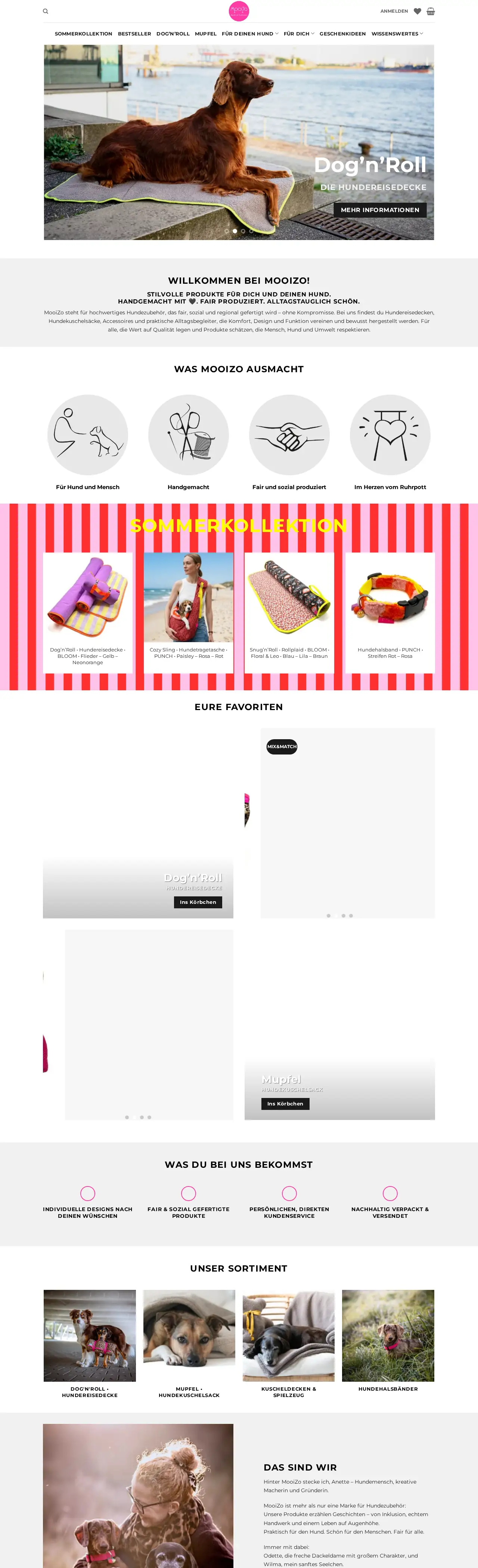 Startseite von Mooizo (Onlineshop), ganze Seite