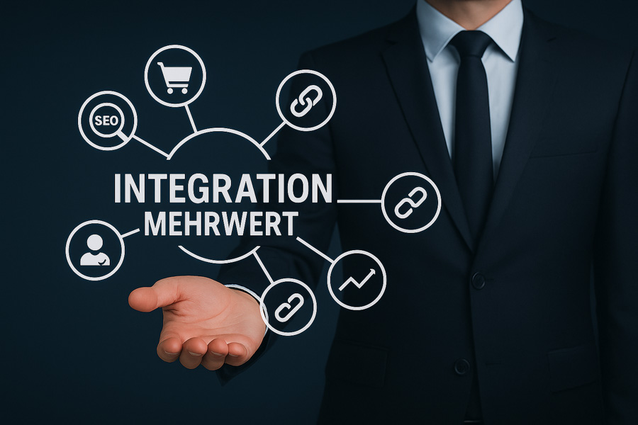 PIM-Beratung und Integration 5 PIM-Beratung: Integration und Mehrwert grafisch mit Icons dargestellt.