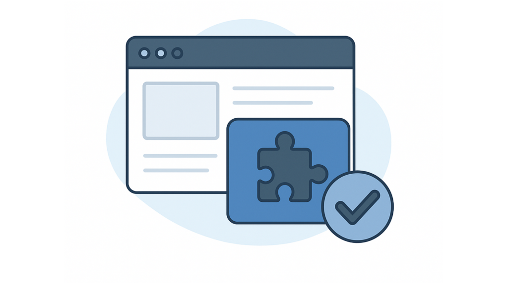 Barrierefreie Websites: Symbolbild für funktionierende Website-Erweiterung mit Puzzle-Icon und Häkchen.