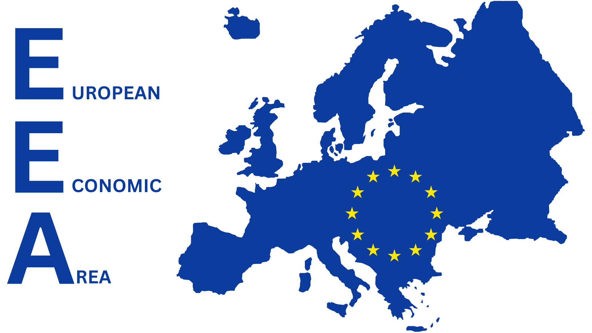 Barrierefreie Websites: Gesetzliche Regelungen zur digitalen Barrierefreiheit 2 Blau gefärbte Europakarte mit gelben EU-Sternen und der Bezeichnung ‚European Economic Area‘.